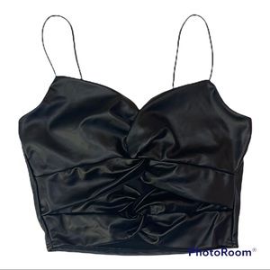 Timing Black Faux Leather Crop Top/ Bustier M